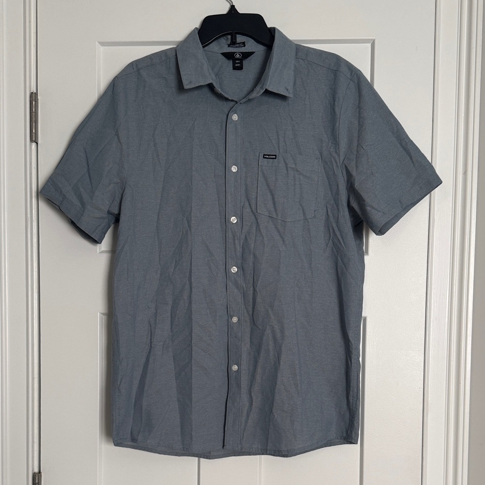 Volcom Men's Gray Casual Button-Down Shirt - Large